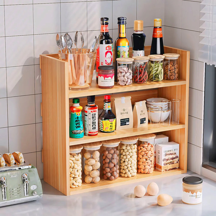 Handcrafted Wooden Kitchen Rack-Natural Look Modern Functionality-IEKS08