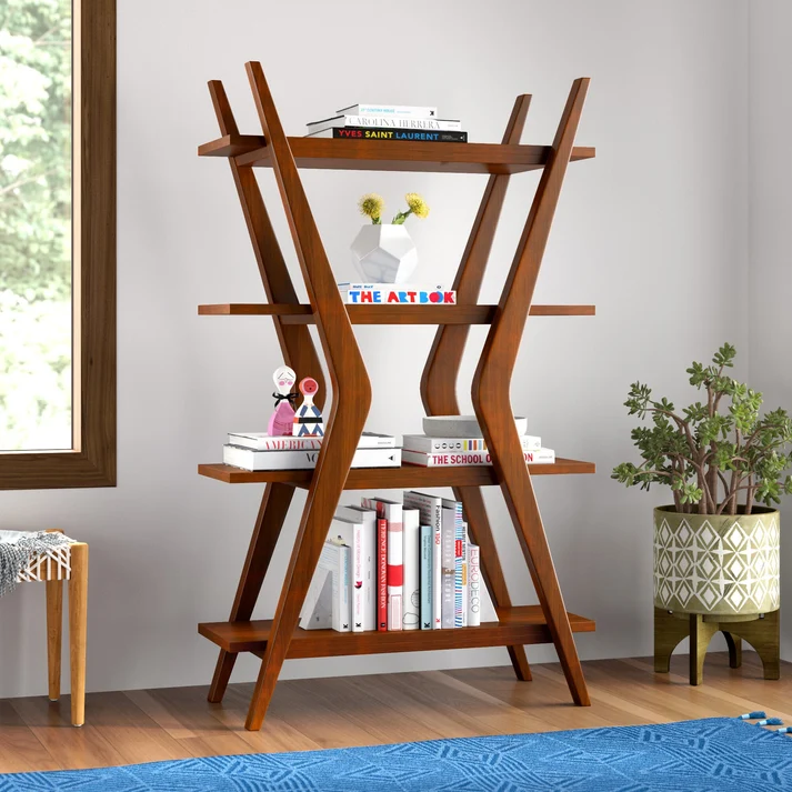 Premium Mahogany Wooden Geometric Bookshelf