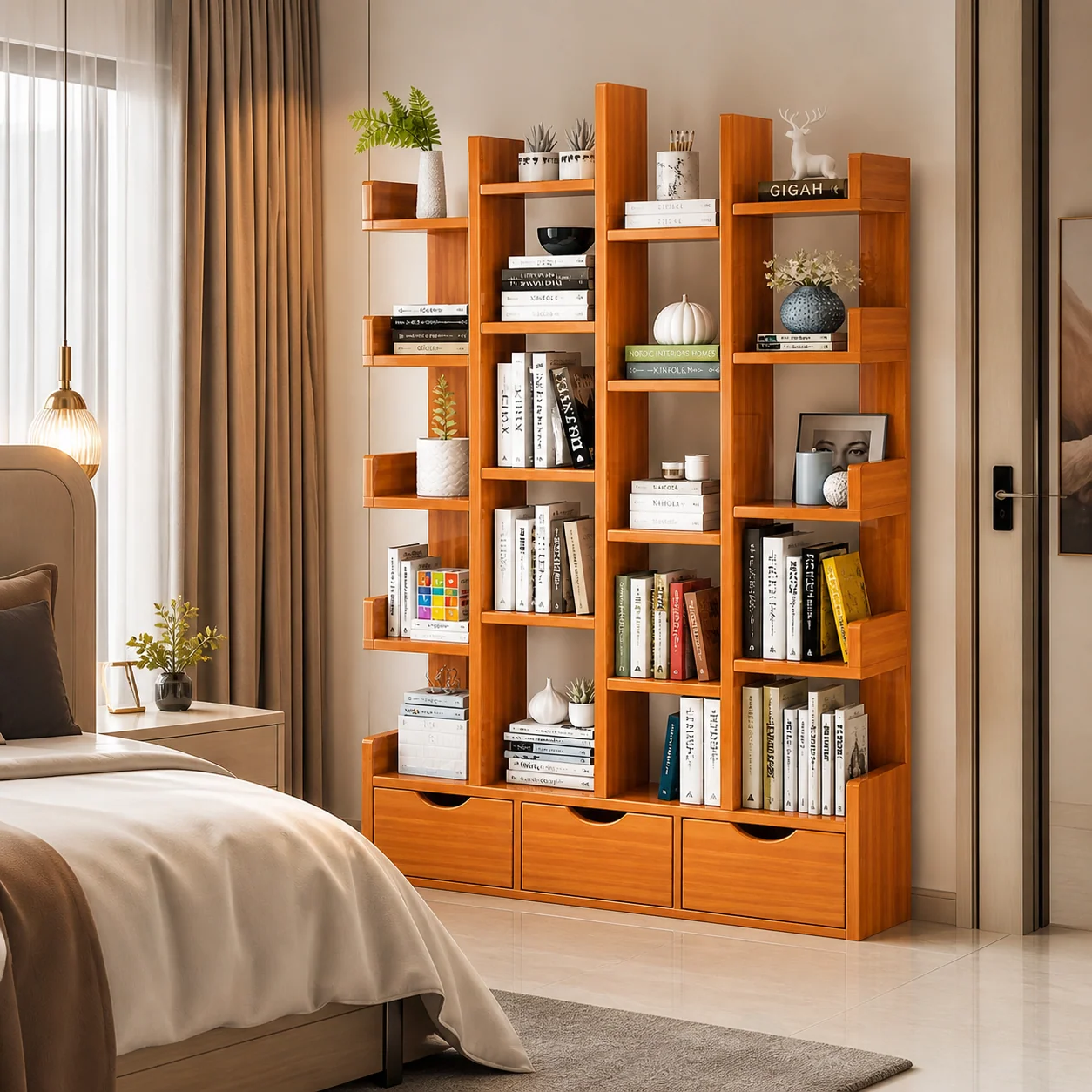 Wooden L-Shape Bookshelf For Office/Home