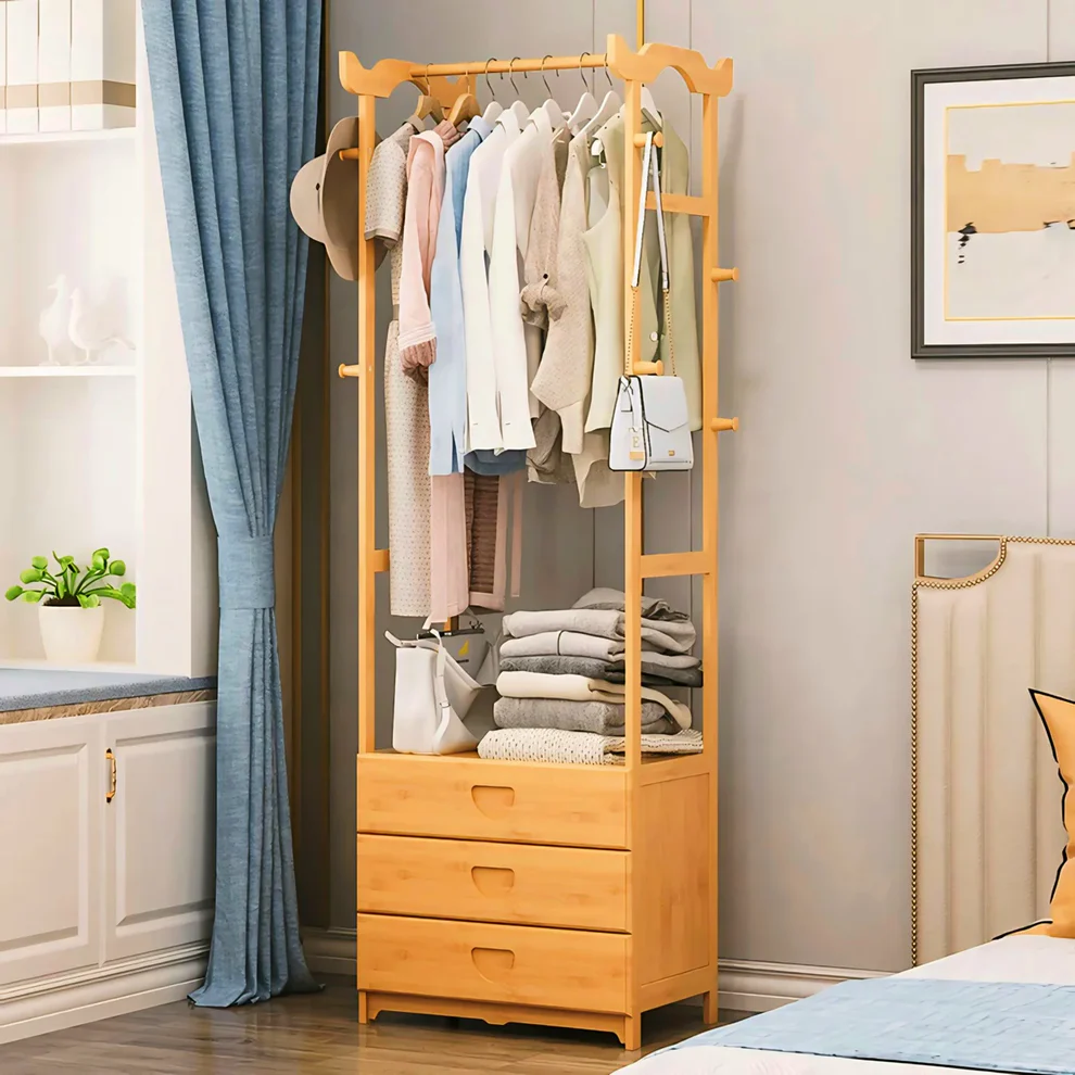 Wooden Multi Layer Alna Witn 8 Side Hook And 3 Drawers For Bedroom